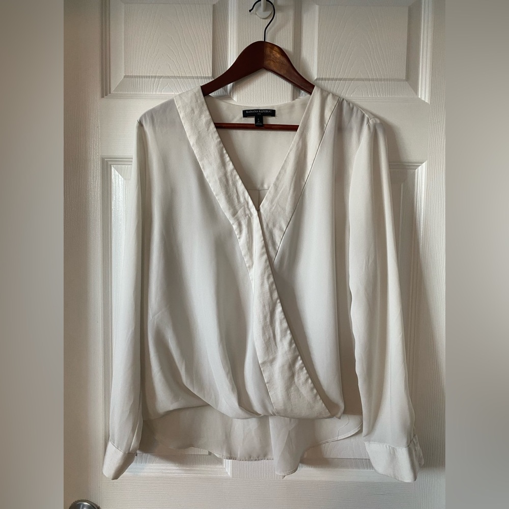 Banana Republic White Wrap Blouse